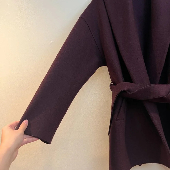 Harris Wharf London Purple Collared Wool Blend Tie Waist Classic Trench Coat 42 - Picture 3 of 9